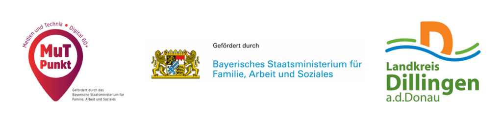 Logos MuT-Punkt, Bayerisches Staatsministerium für Familie, Arbeit und Soziales und Landkreis Dillingen a.d.Donau